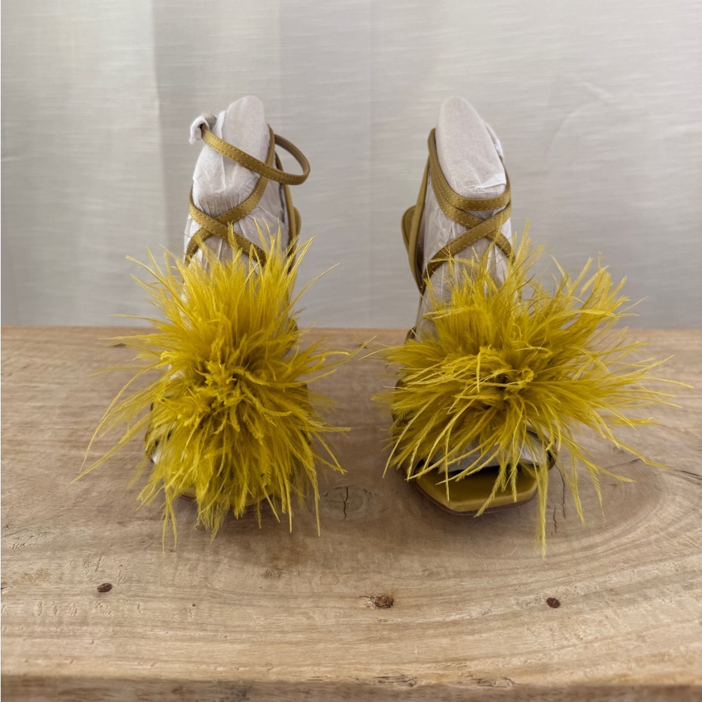 Sam Edelman Layton Feather Strappy Heels Dark Pear Statement Sandals NWT Size 5 - Picture 9 of 15